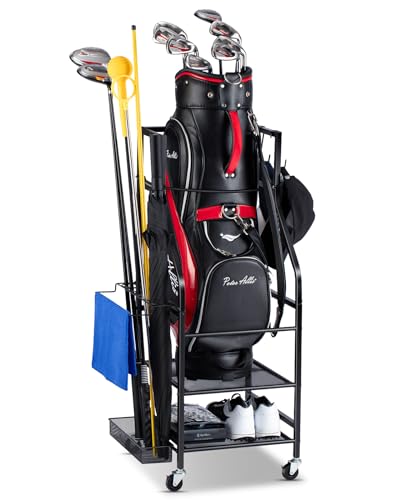 FHXZH Golftaschen, Aufbewahrung, Garage, Organizer, Golftaschen-Ständer, passend für einzelne Golftaschen, Golfschläger und Golfausrüstungszubehör, Golftaschen-Aufbewahrungsregal mit Rädern für von FHXZH