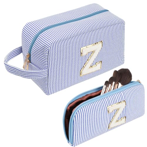 Kosmetiktasche Reise,Make up Tasche,Niedliche Initialen Cord Blau Kosmetiktasche, Geschenk für Frauen, Freundinnen, Beste Freunde mit Kleinen Kosmetiktasche(Z) von FIDWALL