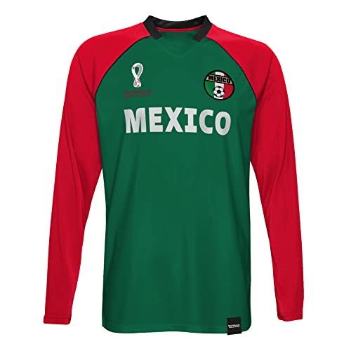 FIFA Herren Offizielle Weltmeisterschaft 2022 Classic Long Sleeve – Mexiko T-Shirt, Grün/Rot, M von FIFA