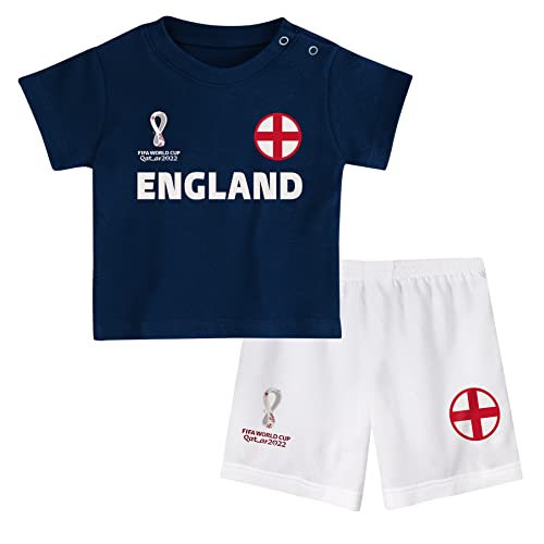 FIFA Kinder Offizielles Weltmeisterschaft 2022 T-Shirt & Shorts Set – England – Zuhause Country Tee, blau/weiß, 6-9 Months von FIFA