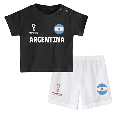 FIFA Unisex Baby Offizielles World Cup 2022 T-Shirt & Shorts Set – Argentinien – Auswärts Country Tee & Shorts, schwarz/weiß, 3-6 Months von FIFA