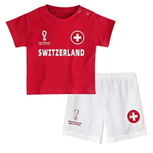 FIFA Unisex Kinder, Red, Kids Official World Cup 2022 & -Switzerland Home Country Tee Shorts Set, Small Age 2 UK von FIFA
