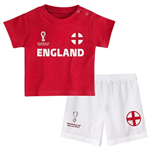 FIFA Kinder Offizielles Weltmeisterschaft 2022 T-Shirt und Shorts – England – Auswärts Country Tee & Shorts Set, rot/weiß, 24 Months von FIFA
