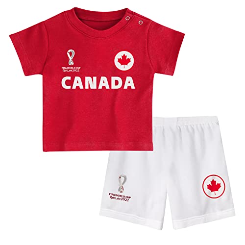 FIFA Kinder Offizielles World Cup 2022 T-Shirt und Shorts Set – Kanada – Zuhause Country Tee & Shorts, rot, 24 Months von FIFA