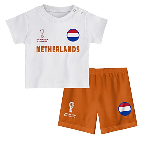 FIFA Kinder Offizielles World Cup 2022 Tee & Short Set – Niederlande – Auswärts Country, Weiß, 12 Months von FIFA