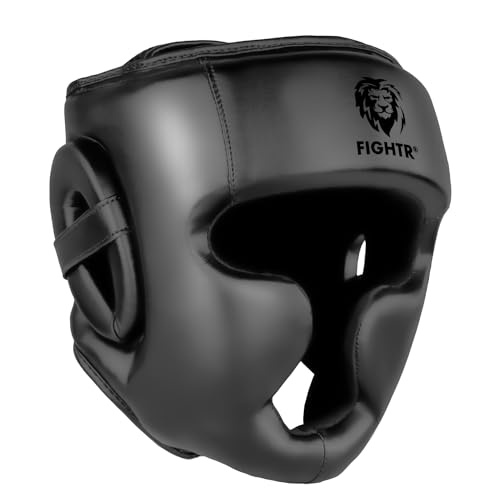 FIGHTR® Kopfschutz mit bestem Sitz für maximalen Schutz | Boxhelm für Sparring | Verstellbare Größe für Boxen, MMA, Muay Thai, Kickboxen & Kampfsport (All Black, L/XL) von FIGHTR