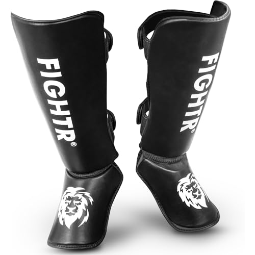 FIGHTR® Schienbeinschoner - mit perfektem Sitz und idealer Polsterung | Dicker Schienbeinschutz für Kicks im Kickboxen, MMA, Muay Thai und weitere Kampfsportarten (XL, Black) von FIGHTR