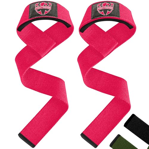 FIGHTSENSE Fitness Zughilfen für Krafttraining (Lifitng Straps) Gewichtheben Riemen für Männer Frauen,Neopren gepolstert,Webbed Baumwolle Gym Handgelenk Riemen(Fitness Straps) (Rosa) von FIGHTSENSE