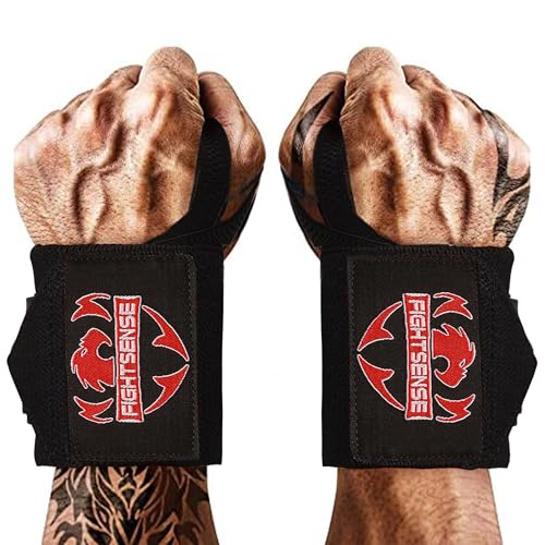 FIGHTSENSE Handgelenkbandagen(Wrist Wraps) für Gewichtheben,18“ Premium Qualität Handgelenk-Riemen(Wrist Straps) mit Hochbelastbar Daumenschlaufe-Fitnessstudio Wrist Wraps für Gewichtheben (Schwarz) von FIGHTSENSE