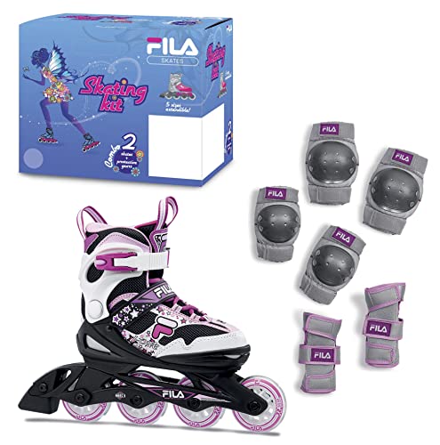 FILA Mädchen J-ONE Combo I 2 Set Skate & Schützer I größenverstellbar I schwarz/weiß/magenta von FILA