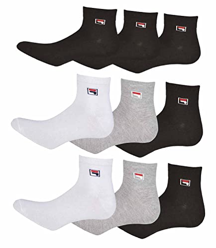 FILA Quarter Sneaker Socken 9 Paar Weiß Grau Schwarz Herren Damen Alltag Füssling Bunt F9303, Farbe:schwarz/bunt/bunt, Socken Neu:43-46 von FILA