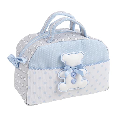 FILET - Kosmetikkoffer mit Griffen und Reißverschluss, mit Teddybär-Stickerei, aus gepolsterter Baumwolle, ideal für Babypflegeprodukte, 100% Made in Italy, Farbe Grau und Blau von Filet