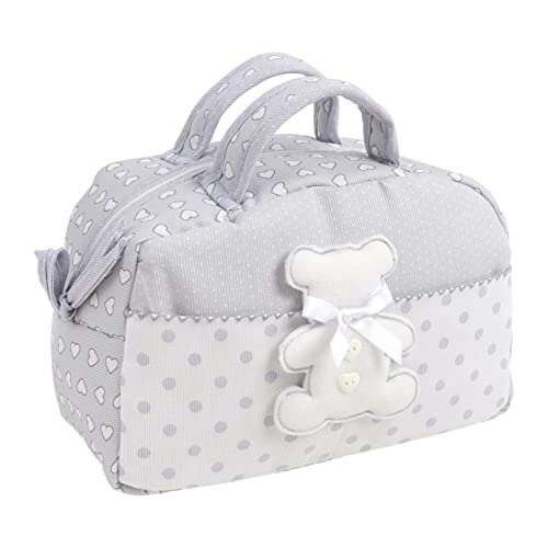 FILET - Kosmetikkoffer mit Griffen und Reißverschluss, mit Teddybär-Stickerei, aus gepolsterter Baumwolle, ideal für Babypflegeprodukte, 100% Made in Italy, Farbe Grau FILET - Kosmetikkoffer mit Griffen und Reißverschluss, mit Teddybär-Stickerei, aus gepolsterter Baumwolle, ideal für Babypflegeprodukte, 100% Made in Italy, Farbe Grau von Filet