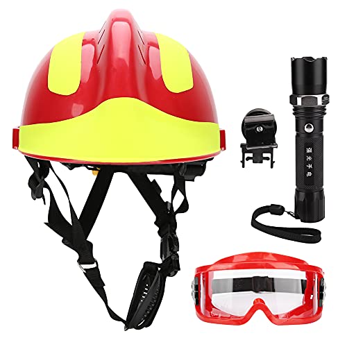 Schutzhelme, Notfall Rettungs Feuerwehrschutz, Kopfschutz Verstellbarer Helm, Feuerwehrschutz Schutzhelm mit Scheinwerfer und Schutzbrille von FILFEEL