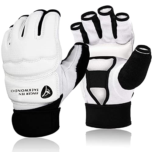 Boxhandschuhe Kinder Herren Damen Kickbox Training MMA Kampfsport Handschuhe mit Handgelenkschutz Punchinghandschuhe, Box Trainingshandschuhe für Boxen Taekwondo Karate Sandsack Sparring (Weiß, L) von FINGER TEN