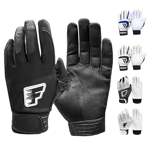 FINGER TEN Baseball Handschuhe Batting Gloves Super Grip and Protective Handschuhe, Jungen Mädchen Sommer Outdoor Sporthandschuhe (L, Youth Size-Schwarz) von FINGER TEN