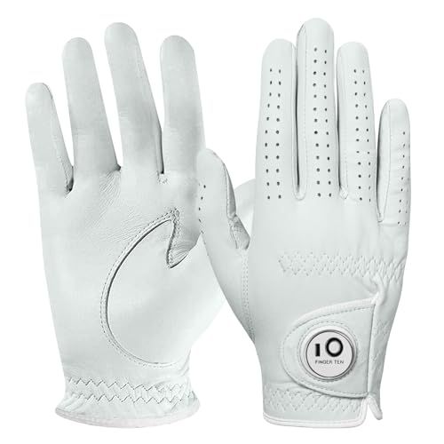 FINGER TEN Golf Handschuhe Frauen Linke Hand Rechts Alle Cabretta Leder Mit Ball Marker Value Pack, Damen Golf Handschuhe Premium Weiche Flexibilität Atmungsaktivität Weiß S M L XL (Weiß, S, Links) FINGER TEN Golf Handschuhe Frauen Linke Hand Rechts Alle Cabretta Leder Mit Ball Marker Value Pack, Damen Golf Handschuhe Premium Weiche Flexibilität Atmungsaktivität Weiß S M L XL (Weiß, S, Links) von FINGER TEN