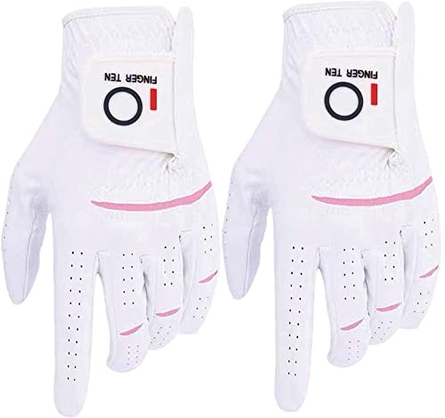 FINGER TEN Golfhandschuhe Damen Paar Linke Rechte Hand 2 Stück Mikrofaser Allwetter Regentag Nass Heiß Golf Handschuh Griff Haltbarkeit Weicher Komfort (2 Stück M, Links) von FINGER TEN