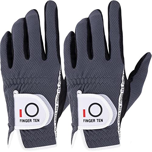 Golfhandschuhe Herren Links Rechts Golf Handschuh Wert 2 Stück (Not Paar) Golfhandschuh Linke Rechte Hand Handschuhe für Männer Golfer, Allwetter Mikrofaser Rain Grip (Dunkelgrau ML, Links) von FINGER TEN