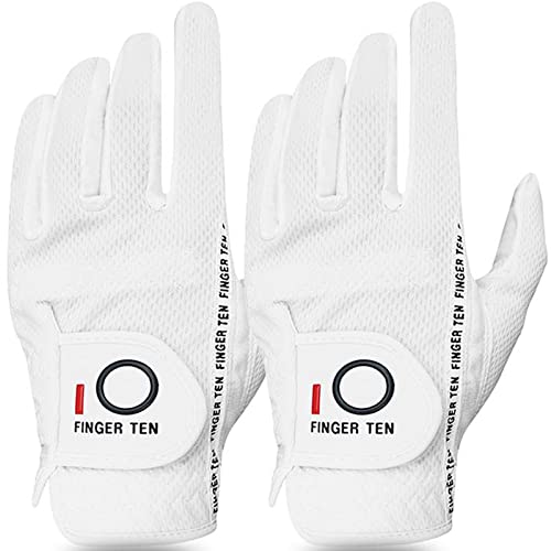 FINGER TEN Golfhandschuhe Herren Links Rechts Golf Handschuh Wert 2 Stück (Not Paar) Golfhandschuh Linke Rechte Hand Handschuhe, Allwetter Mikrofaser Rain Grip (Weiß S, Links) von FINGER TEN