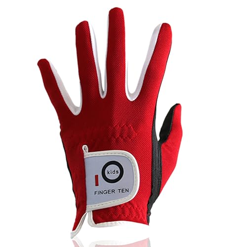 FINGER TEN Golfhandschuhe Kinder Jugend Junior Mädchen für Linke Hand, Junge Golf Handschuhe Atmungsaktive Mikrofaser Synthetische Rechtshänder für Alter 4-13 Jahre (rot, M) von FINGER TEN