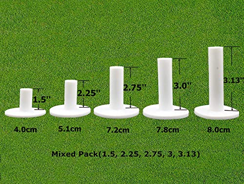 FINGER TEN Golf Tees Gummi Golf Tee Lang Kurz Range Golftees Wert Set of 5 Stück 80 76 70 57 38 mm, Flex Gemischte Größe oder 5 Gleiche Größe Für Driver Übungsmatte Zubehör (Weiß, 5 Stück Alles 3'') von FINGER TEN