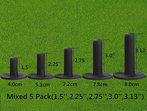 Golf Tees Gummi Golf Tee Lang Kurz Range Golftees Wert Set of 5 Stück 80 76 70 57 38 mm, Flex Gemischte Größe oder 5 Gleiche Größe Für Driver Übungsmatte Zubehör (Schwarz, 5 Stück Alles 2.25'') von FINGER TEN