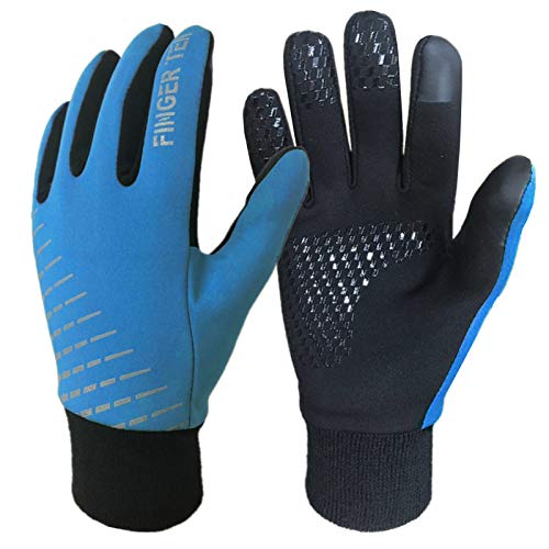 FINGER TEN Handschuhe Kinder Winter Frühling Für Jungen Mädchen Fahrrad Laufen Fußball Outdoor Sport Touchscreen Warm Winddicht rutschfest Paar (S, Blau) von FINGER TEN