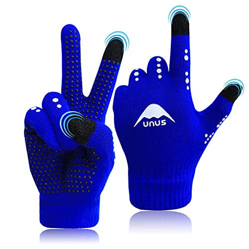 FINGER TEN Handschuhe Kinder Winter Jungen Mädchen 1 Paar Blau Strickhandschuhe Alter 5-11 Unisex Touchscreen Gloves Laufen Warm RadfahrenHandschuhe Sport Fahrrad Fußball Täglich von FINGER TEN