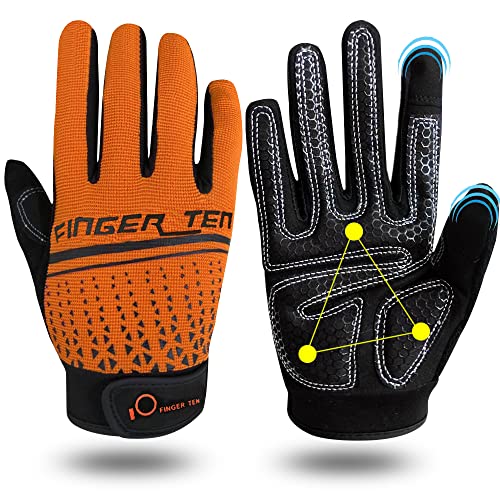 Fitness Handschuhe Herren Vollfinger Damen Traininghandschuhe Kraftsport Fitnesshandschuhe Handgelenkschutz Rutschfest Sporthandschuhe, für Bodybuilding Gym Krafttraining Training (Orange, XL) von FINGER TEN