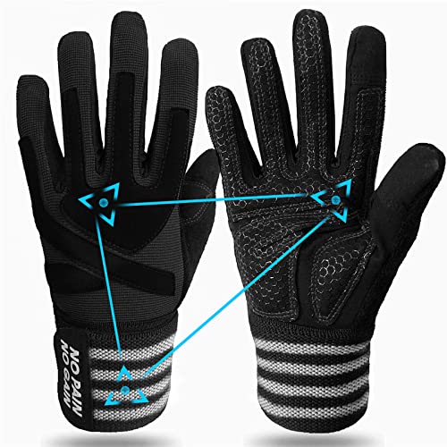 FINGER TEN Fitness Handschuhe Handgelenkschutz Trainingshandschuhe Herren Kraftsport Fitnesshandschuhe Vollfinger Sporthandschuhe Gewichtheben Bodybuilding Gym (Vollfinger Schwarz, S) von FINGER TEN