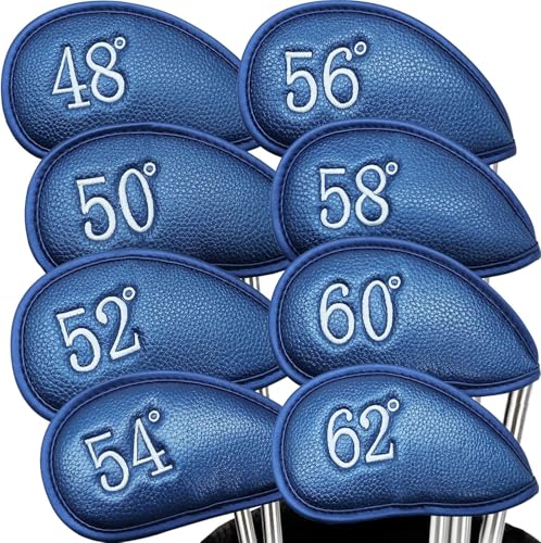 Golf Club Head Cover Eisenkopf Schutzbezug für Wedge 1 Stück oder 1 Satz Golf Synthetikleder Schwarz und Blau Für 48° 50° 52° 54° 56° 58° 60° 62° (Blau 1 Stück- 54°) von FINGER TEN