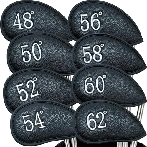 Golf Club Head Cover Eisenkopf Schutzbezug für Wedge 1 Stück oder 1 Satz Golf Synthetikleder Schwarz und Blau Für 48° 50° 52° 54° 56° 58° 60° 62° (Schwarz 1 Stück- 52°) von FINGER TEN