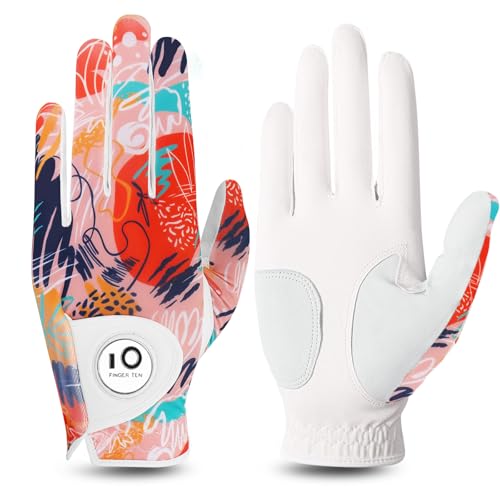 FINGER TEN Golfhandschuhe Damen Leder Links Rechts Hand Golfhandschuh Golf Handschuhe mit Ball Marker Wert 1 Stück Handschuh, Rain Grip Griff Linke Rechte Golfer (Hell Orange, L, Links) FINGER TEN Golfhandschuhe Damen Leder Links Rechts Hand Golfhandschuh Golf Handschuhe mit Ball Marker Wert 1 Stück Handschuh, Rain Grip Griff Linke Rechte Golfer (Hell Orange, L, Links) von FINGER TEN
