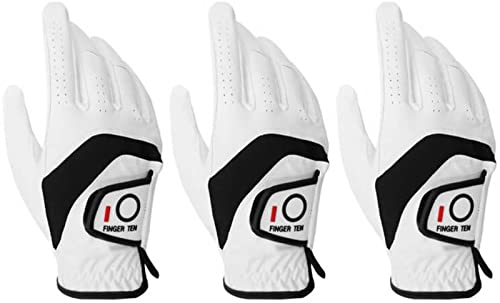 Finger Ten Golfhandschuhe Herren Leder Links Rechts Golfhandschuh Wert 3 Stück, Golf Handschuhe Linke Rechte Hand Nicht Paaren Männer Golfer Rain Grif (L, Rechts) von FINGER TEN