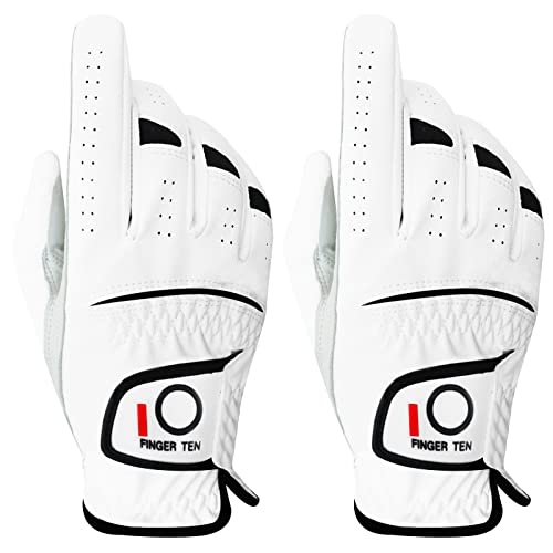 FINGER TEN Golfhandschuhe Herren Links Rechts Hand 2 Stück Golfhandschuh Wettersof Leder Griffig Weich Passform Handschuh für Golfer Männer (Rechts, S) von FINGER TEN