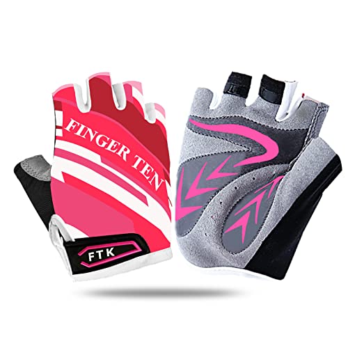 FINGER TEN Fahrradhandschuhe Kinder MTB Handschuhe Fahrrad Outdoor Bike Gel Halbfinger Sporthandschuhe Radhandschuhe Wert 1 Paar Pink S, für Sommer Freizeit Jungen Mädchen Alter 2-10 Jahre von FINGER TEN