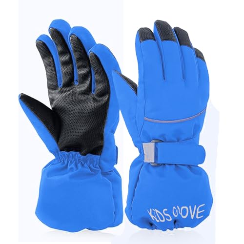 Skihandschuhe Kinder wasserdichte Snowboard Handschuhe Winter Warme Kinderski Fäustlinge Winddichte Schneehandschuhe Ski Skifahren Outdoor Schihandschuh (Blau, S) von FINGER TEN