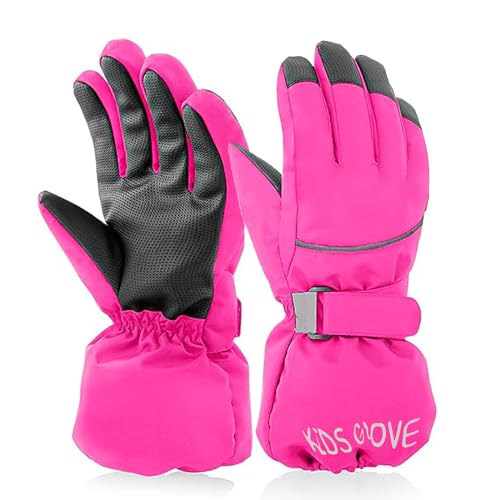 FINGER TEN Skihandschuhe Kinder wasserdichte Snowboard Handschuhe Winter Warme Kinderski Fäustlinge Winddichte Schneehandschuhe Ski Skifahren Outdoor Schihandschuh Sporthandschuhe (Rosa, S) von FINGER TEN