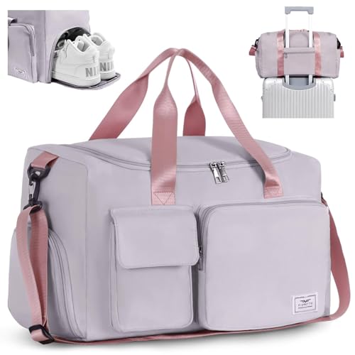 FIORETTO 35L Damen Sporttasche Faltbare Reisetasche mit Schuhfach und Nassfach, Wasserabweisende Weekender Gym Travel Bag Handgepäck Tasche Trainingstasche für Damen Herren Hellgrau&Rosa FIORETTO 35L Damen Sporttasche Faltbare Reisetasche mit Schuhfach und Nassfach, Wasserabweisende Weekender Gym Travel Bag Handgepäck Tasche Trainingstasche für Damen Herren Hellgrau&Rosa von FIORETTO