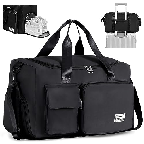 FIORETTO 35L Damen Sporttasche Faltbare Reisetasche mit Schuhfach und Nassfach, Wasserabweisende Weekender Gym Travel Bag Handgepäck Tasche Trainingstasche für Damen Herren Schwarz FIORETTO 35L Damen Sporttasche Faltbare Reisetasche mit Schuhfach und Nassfach, Wasserabweisende Weekender Gym Travel Bag Handgepäck Tasche Trainingstasche für Damen Herren Schwarz von FIORETTO