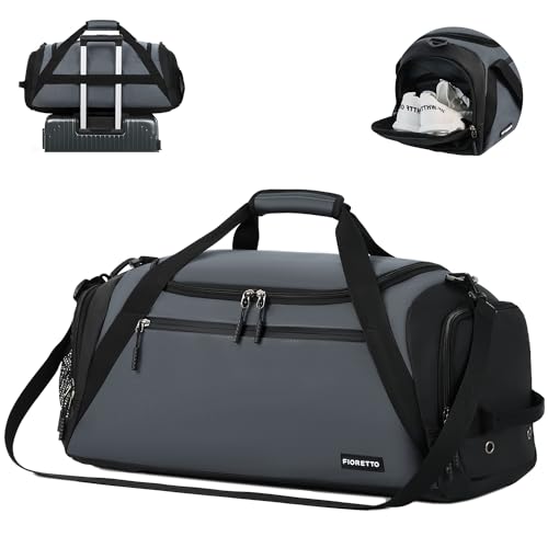 FIORETTO 43L Sporttasche & Reisetasche für Damen und Herren, mit Schuhfach & Nassfach, Wasserdicht Tasche für Trainingstasche, Gym, Travel, Schwimmen, Sauna, fußball, Hellgrau von FIORETTO