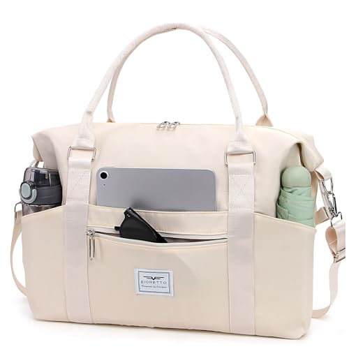 FIORETTO Damen Reisetasche Sporttasche Handgepäck Weekender Bag Schwimmtasche Wasserdicht Travel Bag Duffle Bag Fitnesstasche Trainingstasche für Damen Beige Large von FIORETTO