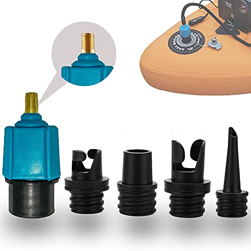 Paddleboard-Pumpenadapter, FIPASEN Aufblasbarer Luftventilkonverter mit 4 Gasdüse für Schlauchboote/Stand Up Paddle Board/Aufblasbares Bett/Beiboot, Sup Ventil Adapter für Kompressor (Blau) von FIPASEN