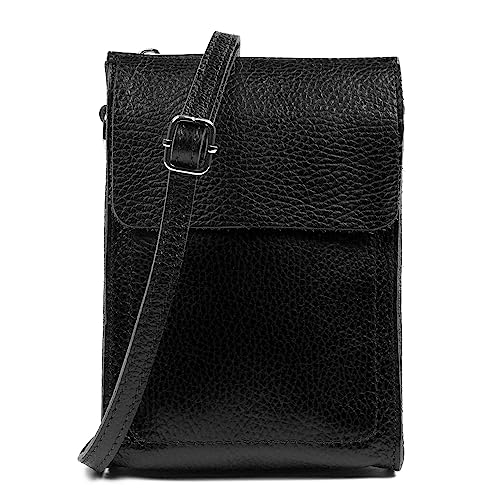 FIRENZE ARTEGIANI. Albaretto Damen-Umhängetasche aus echtem Leder, Dollaro-Finish, 13 x 4 x 19 cm, Farbe: Schwarz, Schwarz, Utility von FIRENZE ARTEGIANI