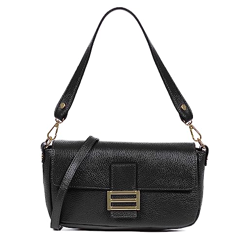 FIRENZE ARTEGIANI. Alluvioni Handtasche und Umhängetasche für Damen, Echtleder, Dollaro-Finish, 28 x 6 x 15 cm, Farbe: Schwarz, Schwarz, Utility von FIRENZE ARTEGIANI