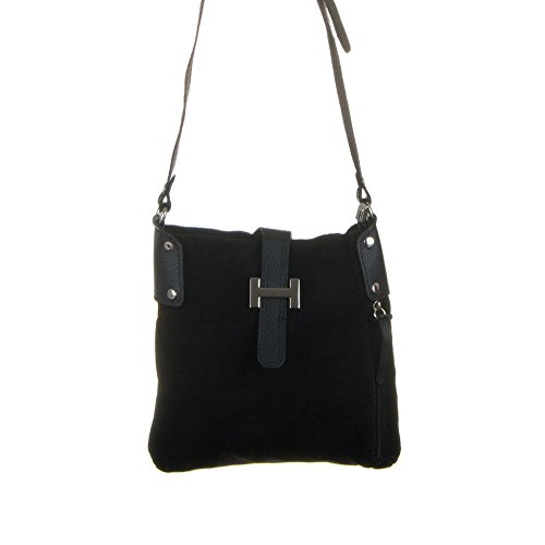 Firenze Artegiani Bolso De Mujer Piel Auténtica, Acabado Gamuza Umhängetasche, 26 cm, Schwarz (Negro) von FIRENZE ARTEGIANI