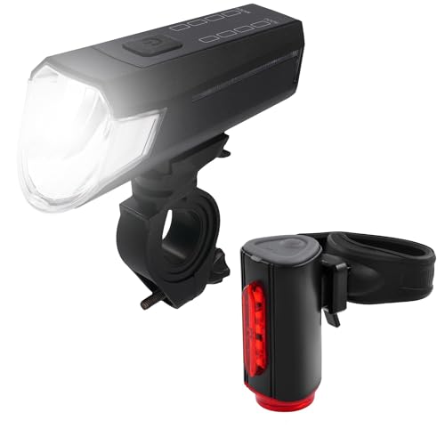 FISCHER Fahrrad-Beleuchtungsset 80/40/20 Lux, -Leuchtenset TWIN, Front- und 360° Rückleuchte, mit Akku und USB-Ladefunktion, 3 Leuchtfunktionen, Spritzwasserschutz nach IP44, StVZO-zugelassen von Fischer