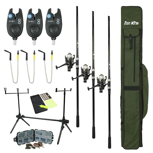 FISH-XPRO Karpfen Set Plus 3-Rod - Karpfenrutenset Schwarz - 96-teilig - Bissanzeiger - Swinger - Rodpod - Hintere Stützen - Fehlerbehebung - Extra Erweitert - Alles was Sie Brauchen! FISH-XPRO Karpfen Set Plus 3-Rod - Karpfenrutenset Schwarz - 96-teilig - Bissanzeiger - Swinger - Rodpod - Hintere Stützen - Fehlerbehebung - Extra Erweitert - Alles was Sie Brauchen! von FISH-XPRO