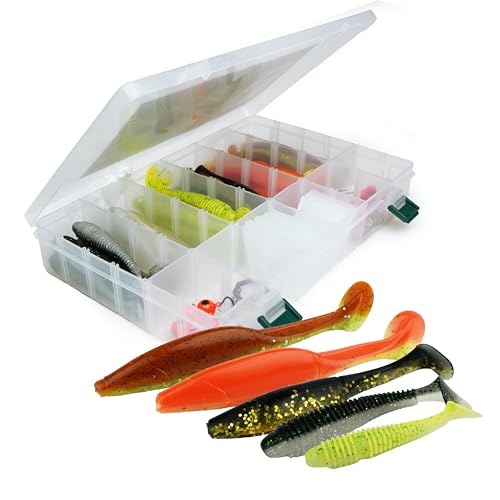 Fish-Xpro Barsch & Zander Set 49 Teile inkl. Tacklebox - Softbaits - Jigköpfe - Stahlunterlinien von FISH-XPRO